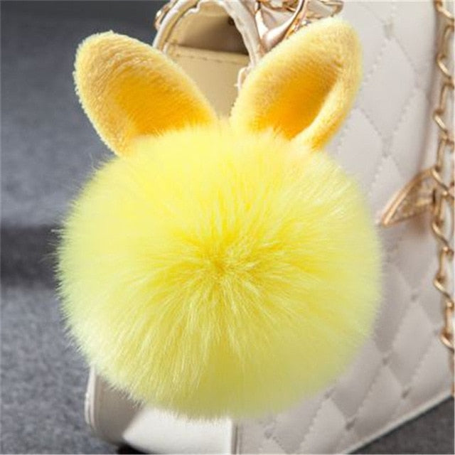 Boots N Bags Heaven Fluffy Bunnies Fuzzy Fur Ball Pom Pom Keychain