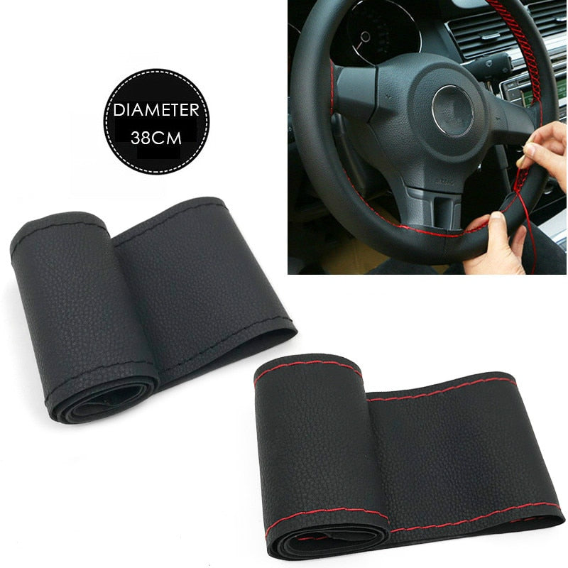 37cm/38CM DIY Steering Wheel Covers soft Leather braid on the steering-wheel of Car With Needle and Thread Interior accessories