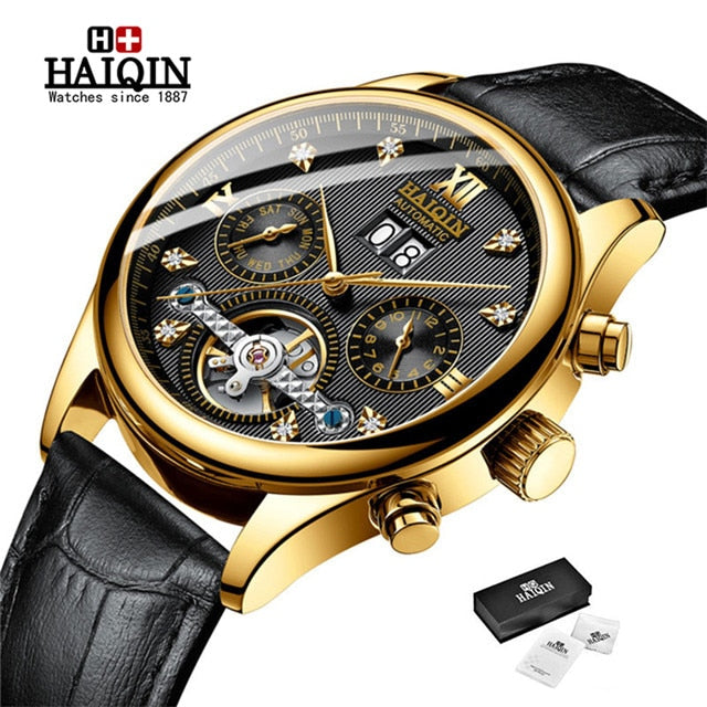 Automatic Mechanical Men watch HAIQIN Mens Watches Top Brand Luxury Business Waterproof Military Tourbillon Clock reloj hombre