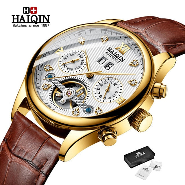 HAIQIN – montre mécanique automatique pour hommes, marque de luxe, Business, étanche, Tourbillon militaire, horloge reloj hombre