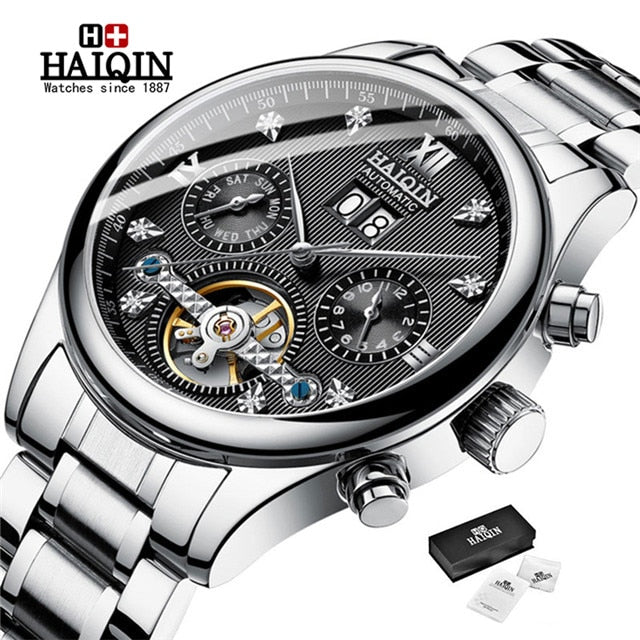 Automatic Mechanical Men watch HAIQIN Mens Watches Top Brand Luxury Business Waterproof Military Tourbillon Clock reloj hombre