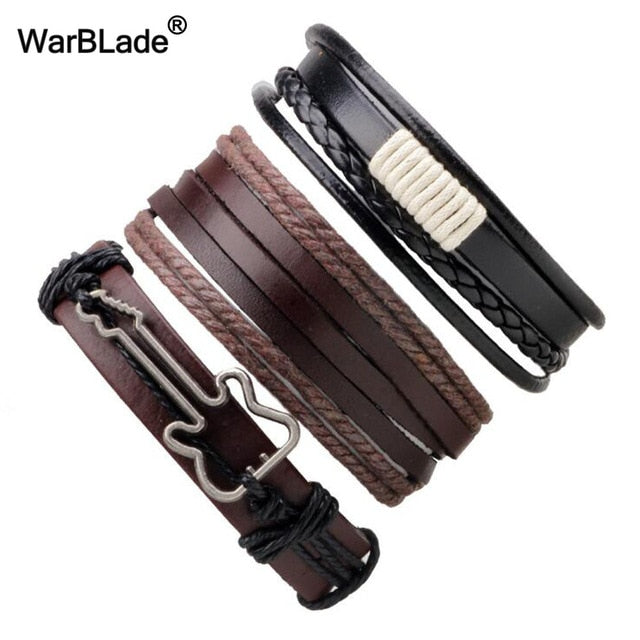 WBL 2018 New Fashion 4pcs/set Men Bracelet Vintage Genuine Leather Braid Bracelets Bangles  For Women Punk Wristband Man Jewelry