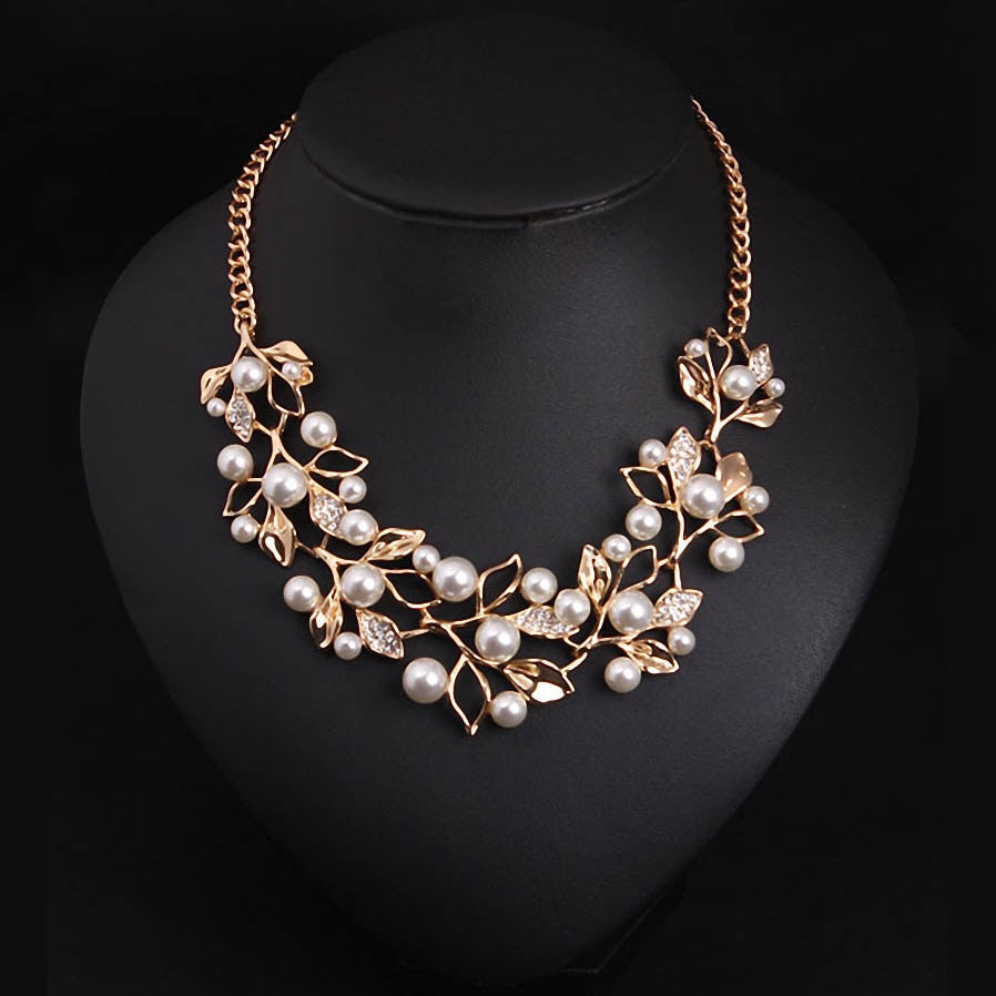 Match-Right Simulated Pearl Necklaces & Pendants  Leaves Statement Necklace Women Collares Ethnic Jewelry for Personalized Gifts