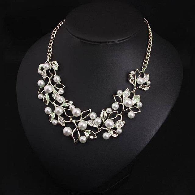 Match-Right Simulated Pearl Necklaces & Pendants  Leaves Statement Necklace Women Collares Ethnic Jewelry for Personalized Gifts
