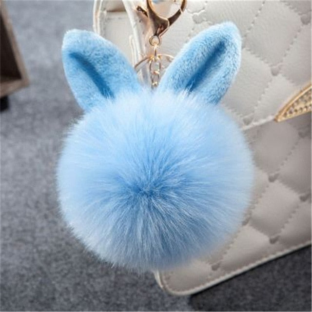 2019 Fur Pom Pom Keychains Fake Rabbit fur ball key chain porte clef pompom de fourrure fluffy Bag Charms bunny keychain Keyring