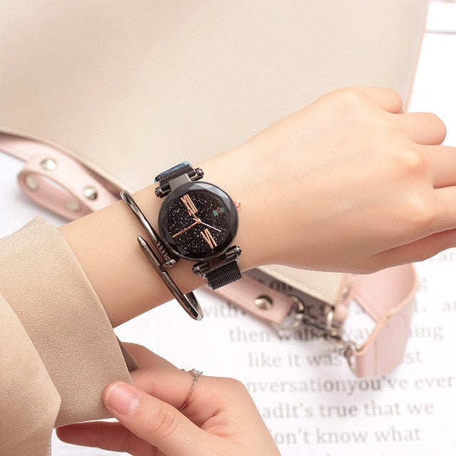 Montre à bracelet magnétique pour femmes, montre-bracelet pour dames, cadeau de luxe, mode, horloge à Quartz