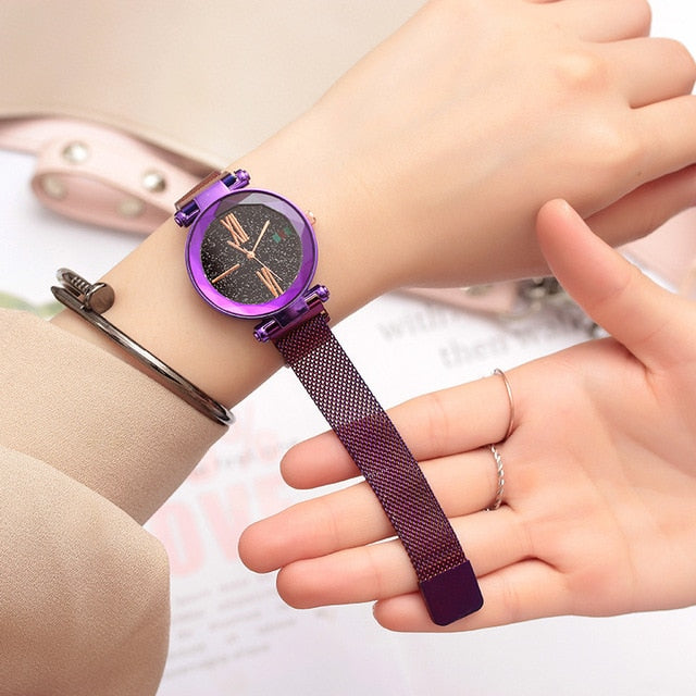 Montre à bracelet magnétique pour femmes, montre-bracelet pour dames, cadeau de luxe, mode, horloge à Quartz
